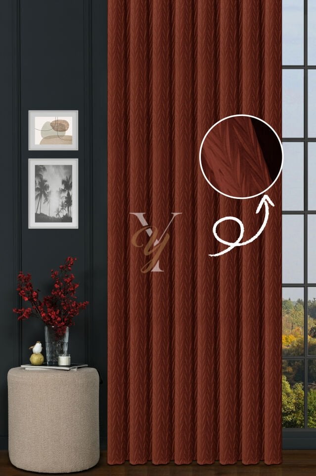 İthal Kadife Fon Perde Plise 01 V-321 Nar Çiçeği