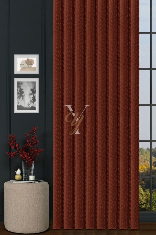 İthal Kadife Fon Perde Plise 01 V-321 Nar Çiçeği