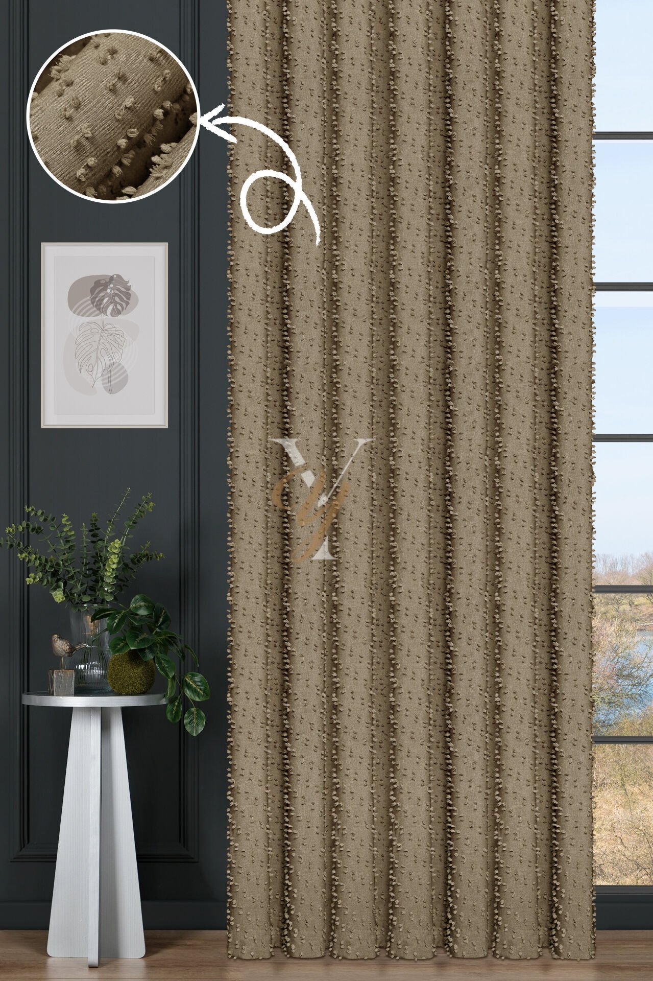 Linda Fon Perde V-6002-S Sütlü Kahve Simli