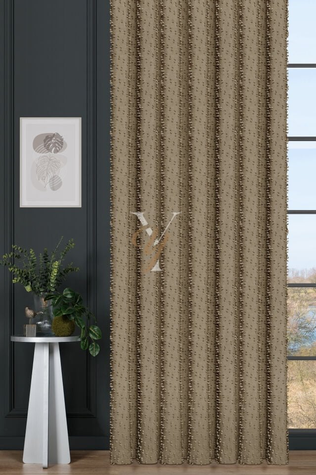 Linda Fon Perde V-6002-S Sütlü Kahve Simli