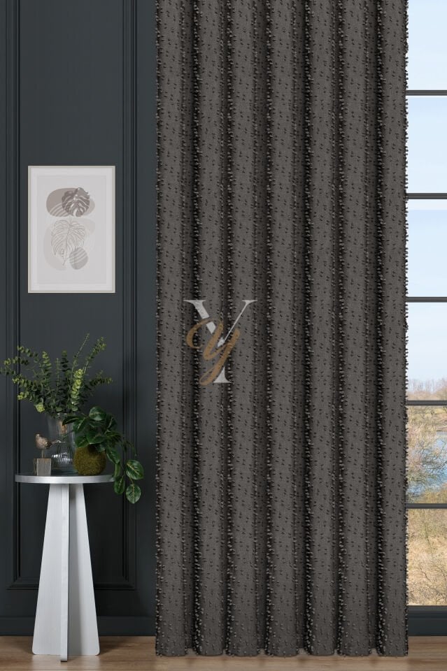 Linda Fon Perde V-6016-S Koyu Gri Simli