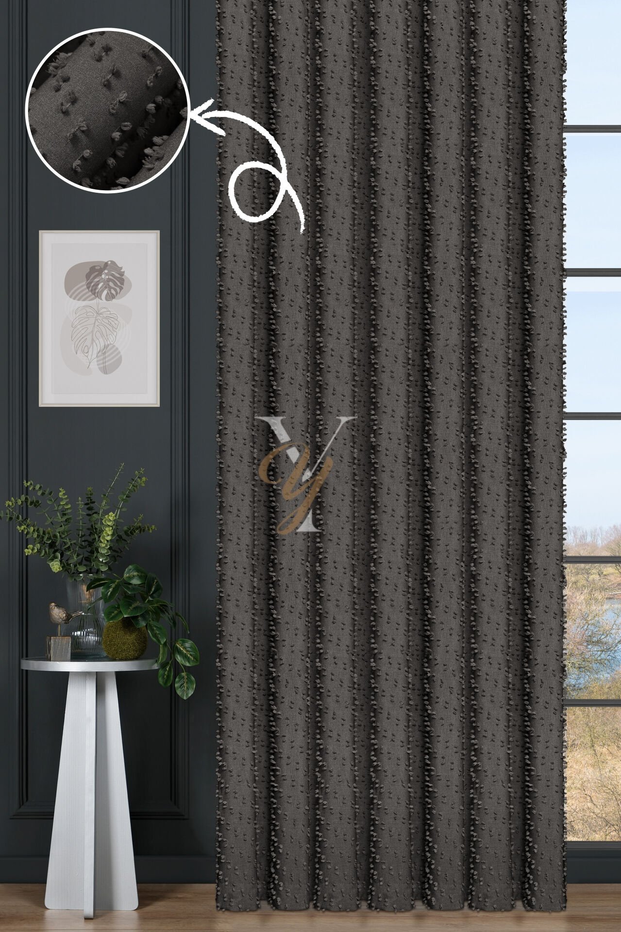 Linda Fon Perde V-6016-S Koyu Gri Simli