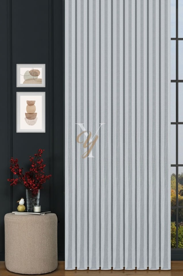 6401 Tül Perde V-Gümüş Simli