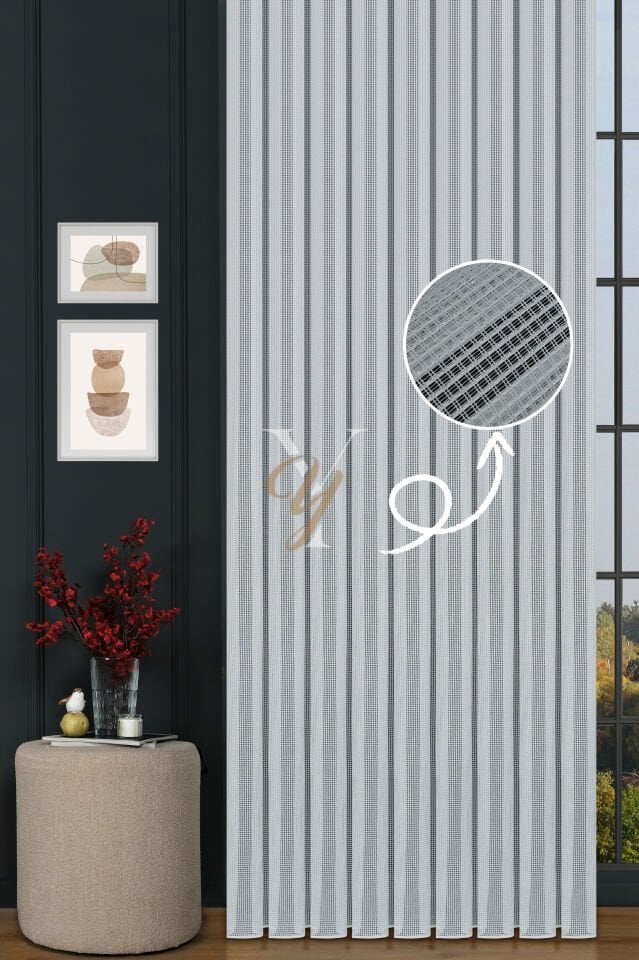 6401 Tül Perde V-Gümüş Simli