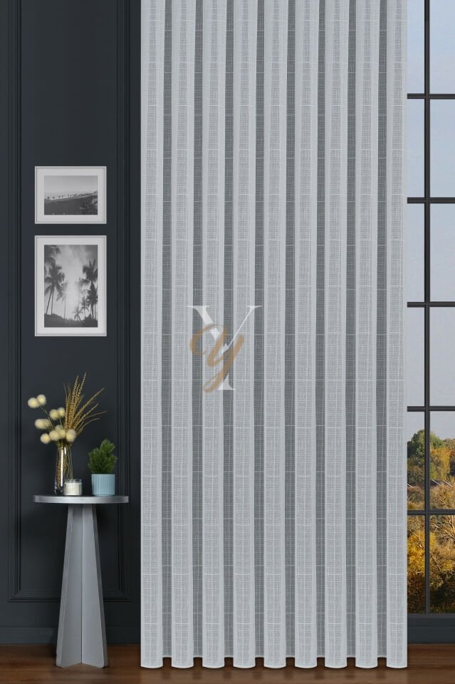 5504 Tül Perde V-02 Gümüş