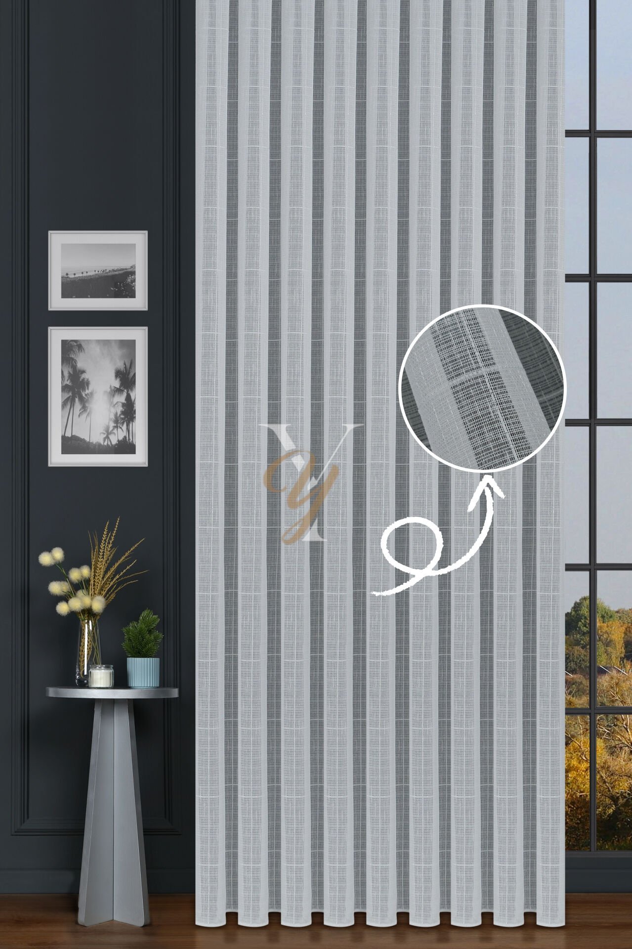 5504 Tül Perde V-02 Gümüş