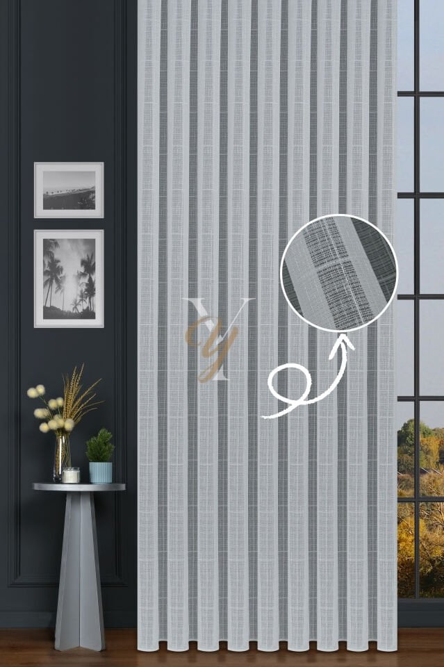 5504 Tül Perde V-02 Gümüş