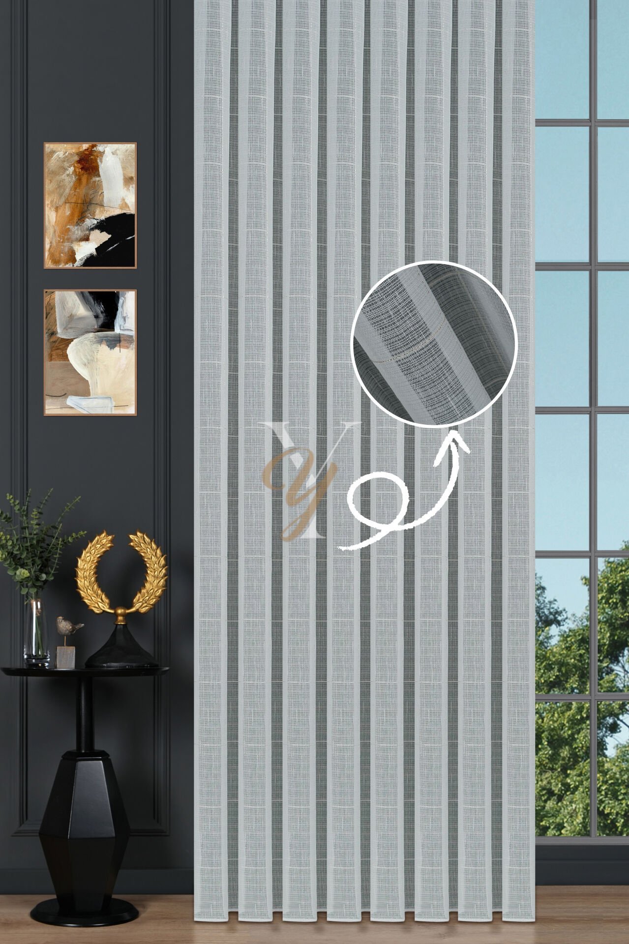 5504 Tül Perde V-03 Altın