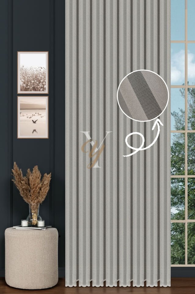 Piezzo Sedef Tül Perde V-Bej