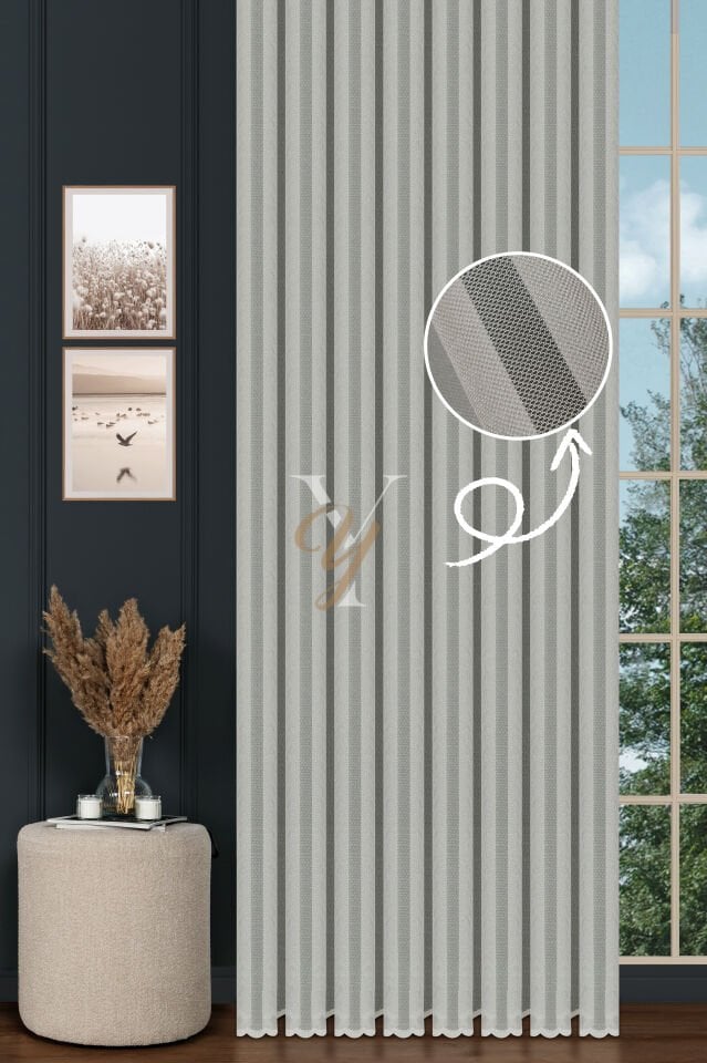 Piezzo Sedef Tül Perde V-Krem