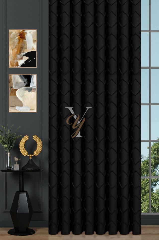 Jakar Kesme Fon Perde Ezgi V-6012 Siyah Top Seçimi