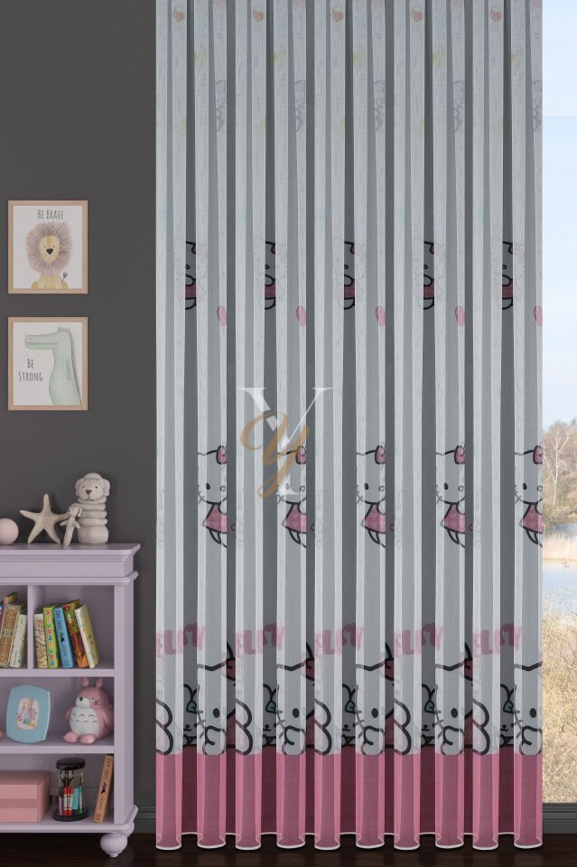 Baskılı Kurşunlu Grek Tül Perde Çocuk H.Kitty Top Seçimi