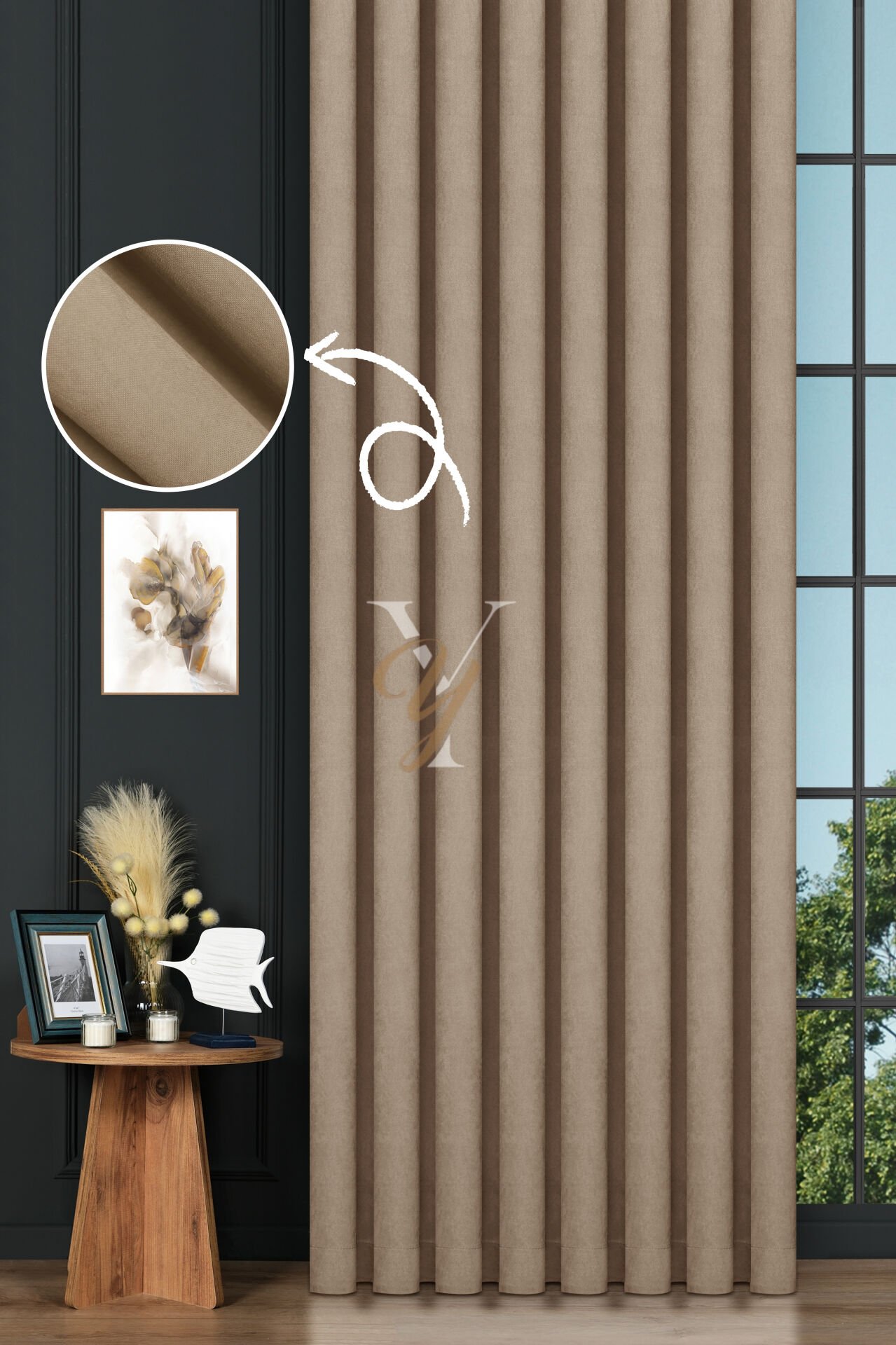 Petek Fon Perde V-1006 Koyu Krem