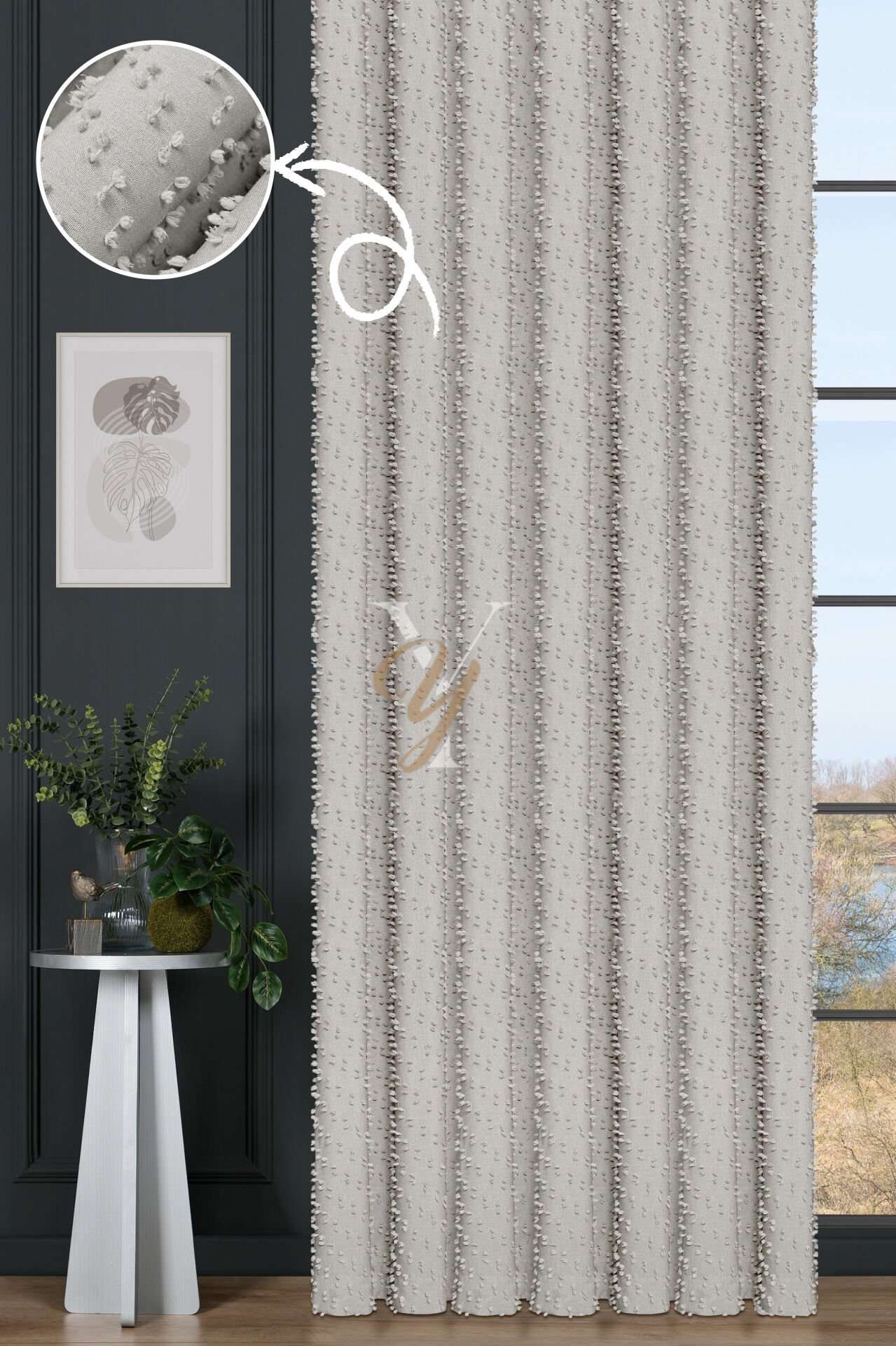 Linda Fon Perde V-6001-S Krem Simli Kesim