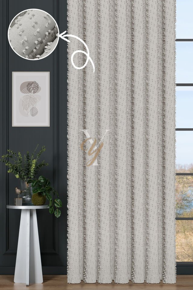 Linda Fon Perde V-6001-S Krem Simli Numune