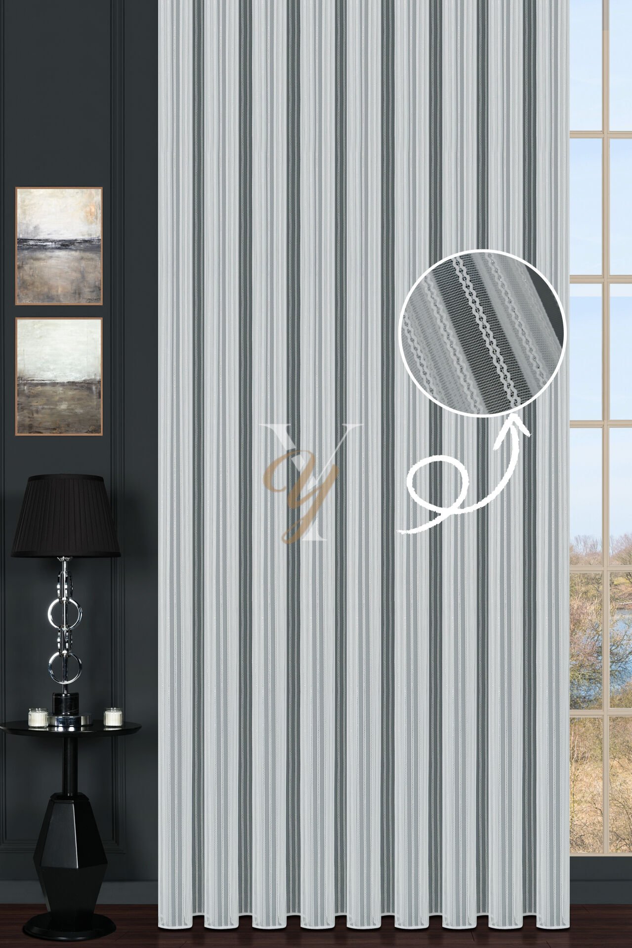 Simli Çift Makarna Tül Perde 2201 V-Gümüş