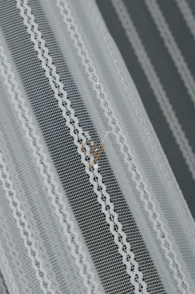 Simli Çift Makarna Tül Perde 2201 V-Gümüş