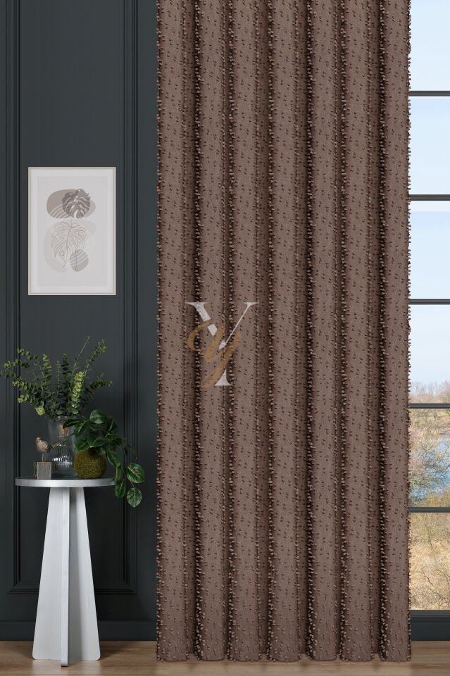 Linda Fon Perde V-6013-S Mocha Simli Numune