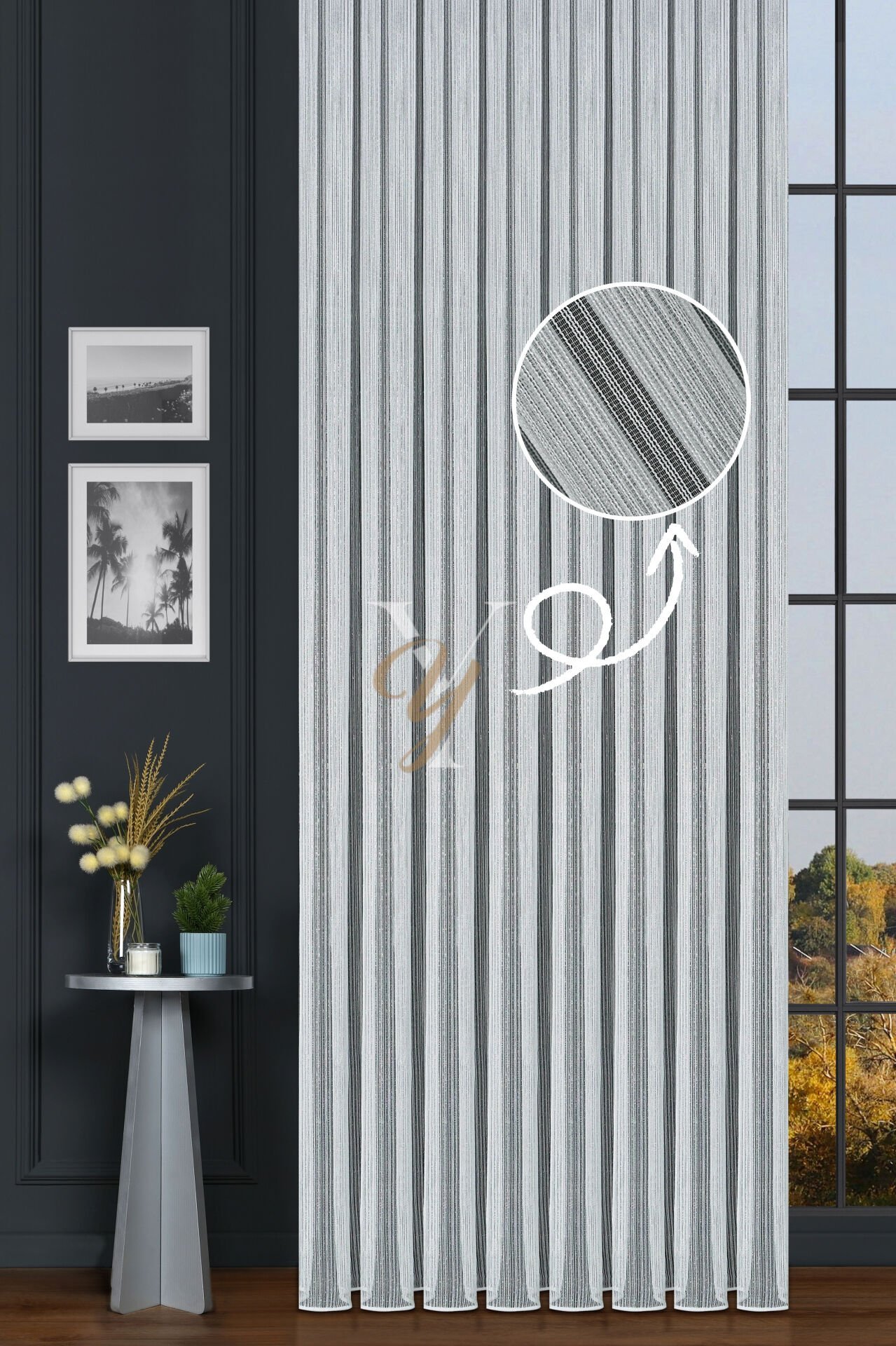 Yasemin Raporlu Çelik Tül Perde V-Gümüş