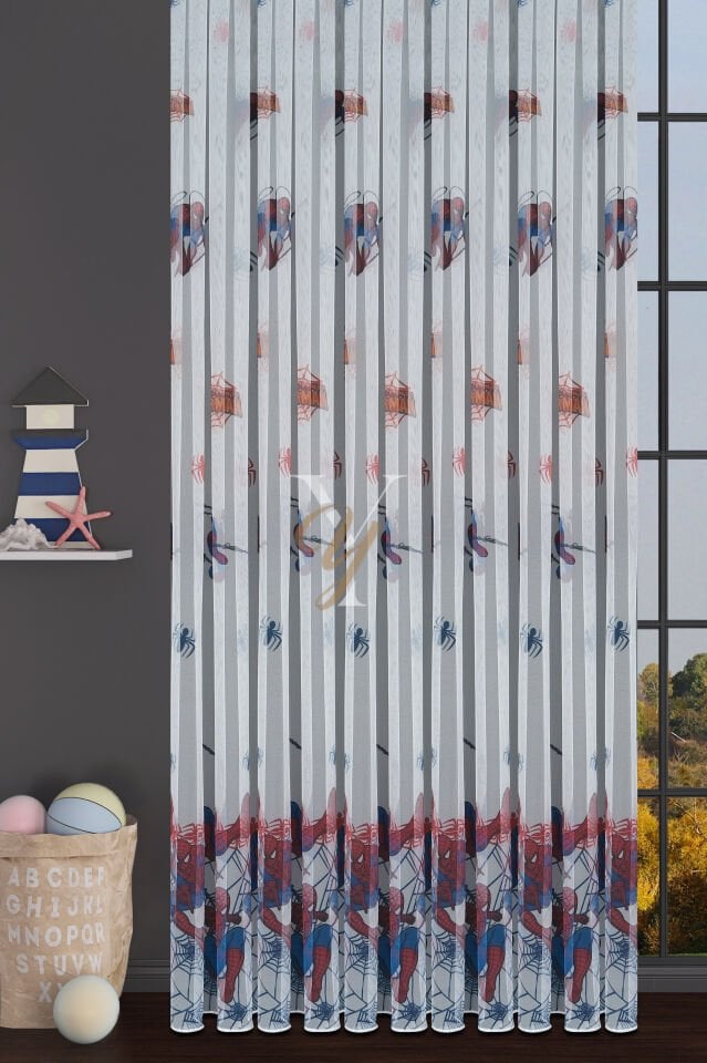 Baskılı Kurşunlu Grek Tül Perde Çocuk Örümcek