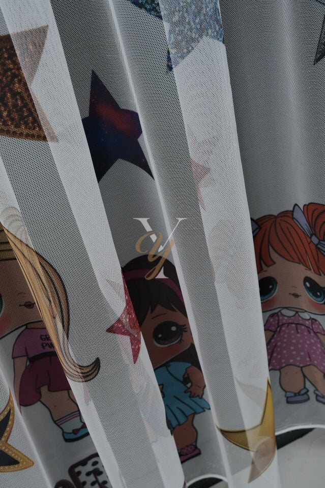 Baskılı Kurşunlu Grek Tül Perde Çocuk S.Sürpriz