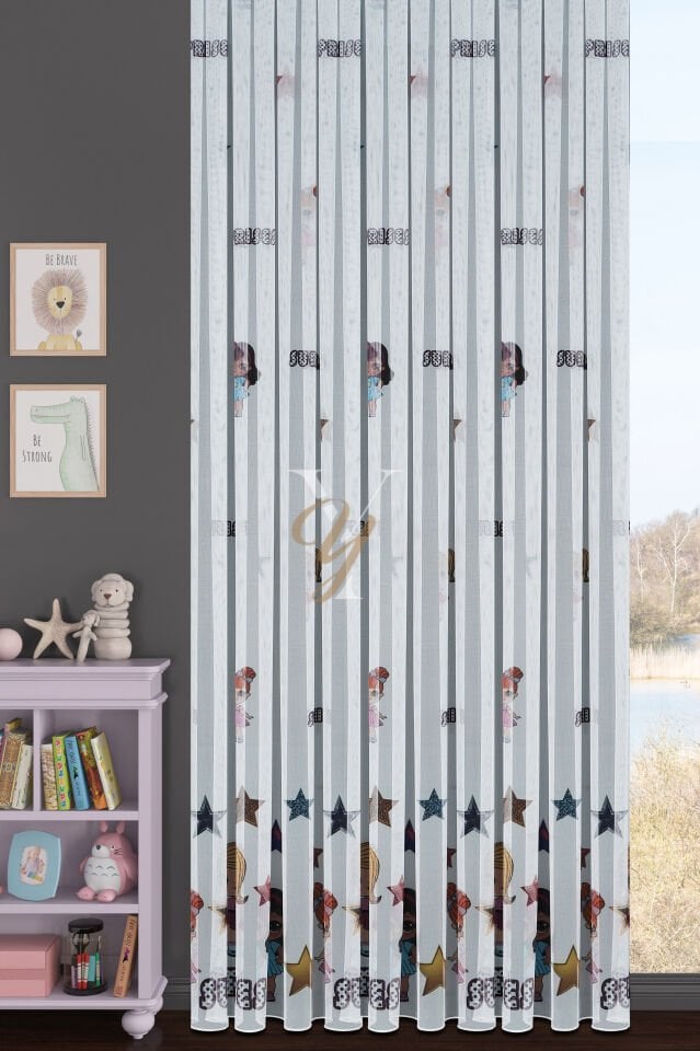 Baskılı Kurşunlu Grek Tül Perde Çocuk S.Sürpriz