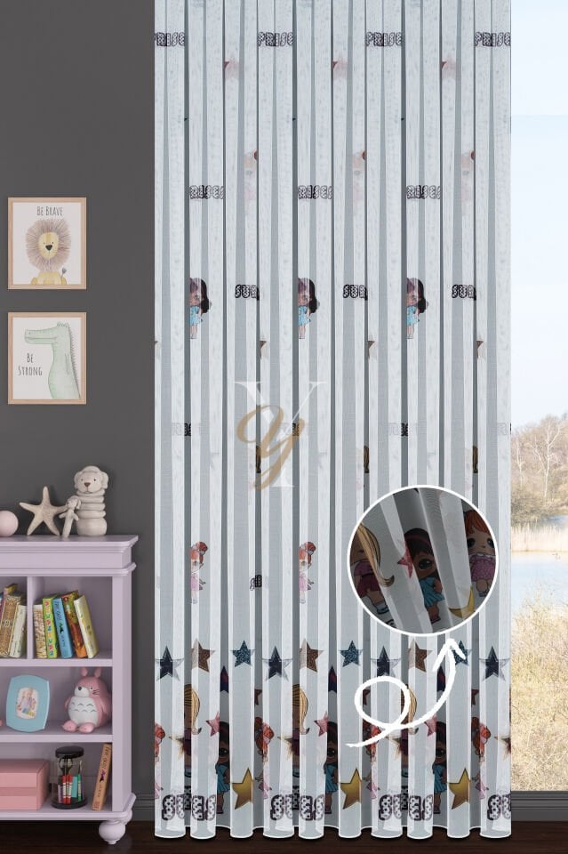 Baskılı Kurşunlu Grek Tül Perde Çocuk S.Sürpriz