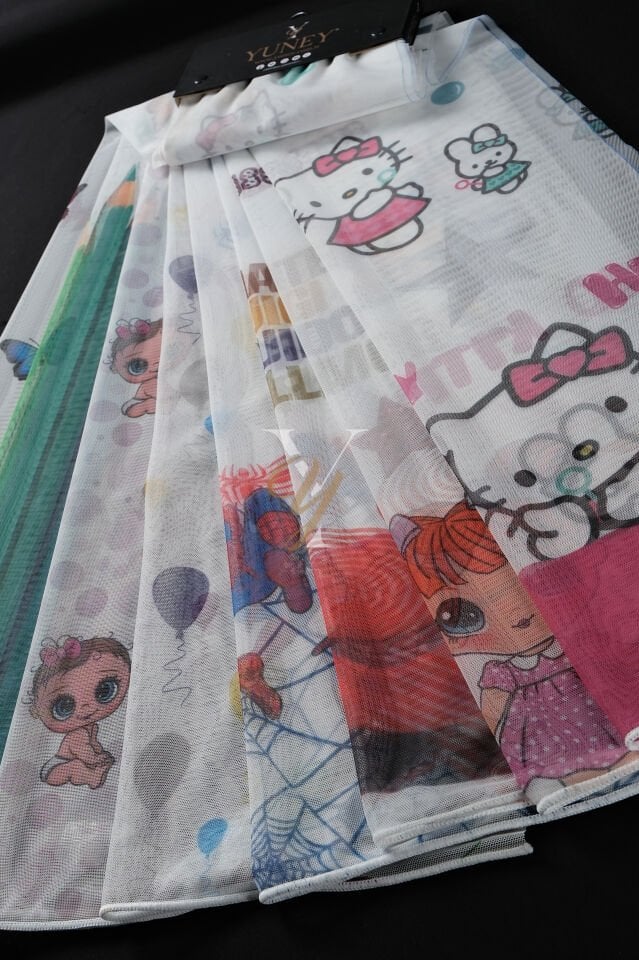 Baskılı Kurşunlu Grek Tül Perde Çocuk Araba