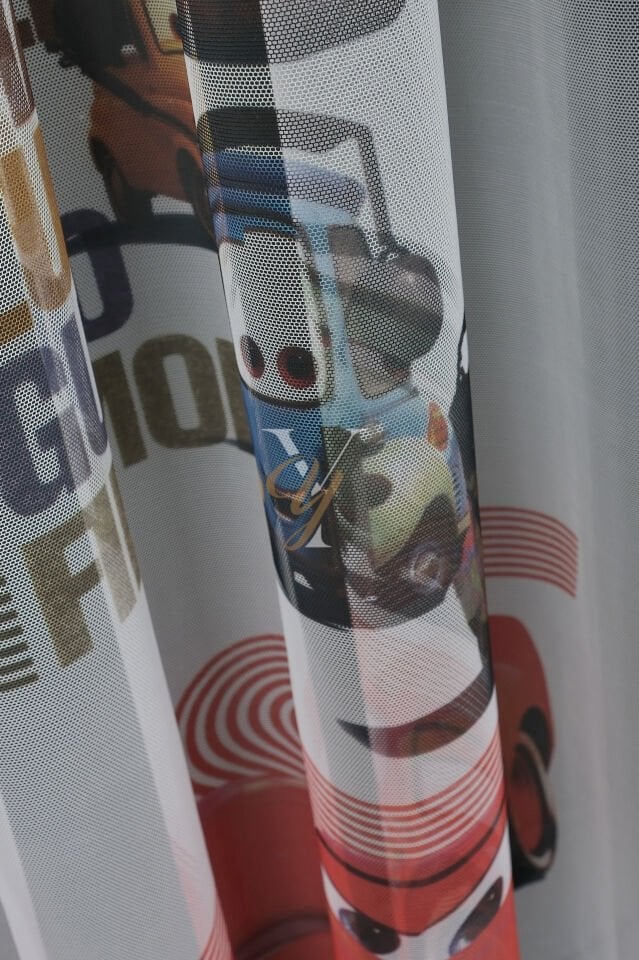 Baskılı Kurşunlu Grek Tül Perde Çocuk Araba