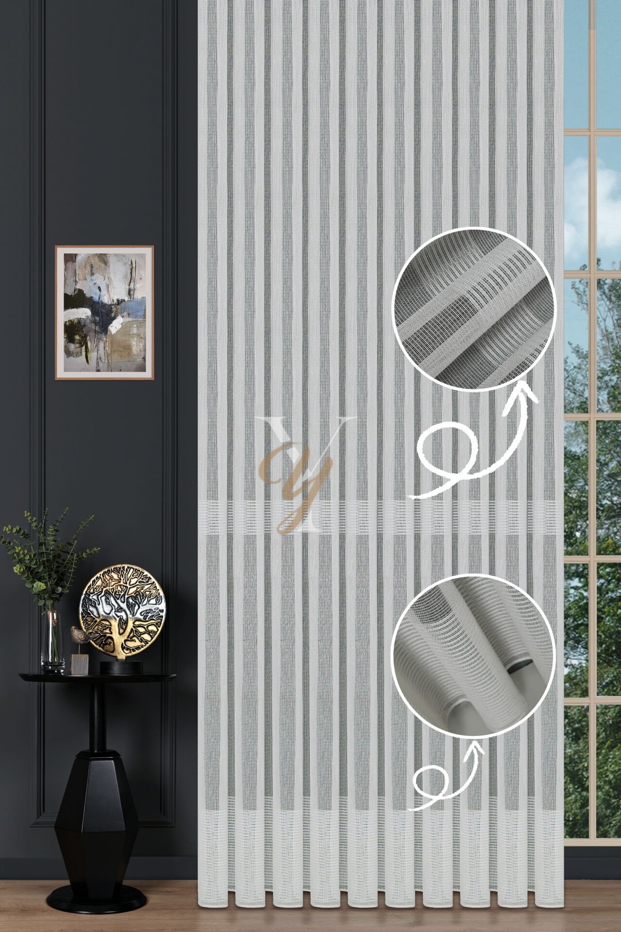 6021 Tül Perde V-Ekru