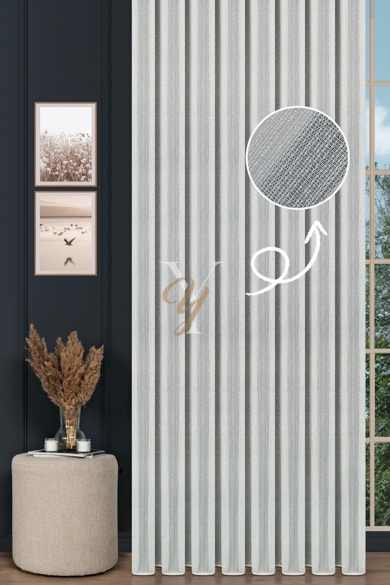 9193 Tül Perde V-Gümüş Simli