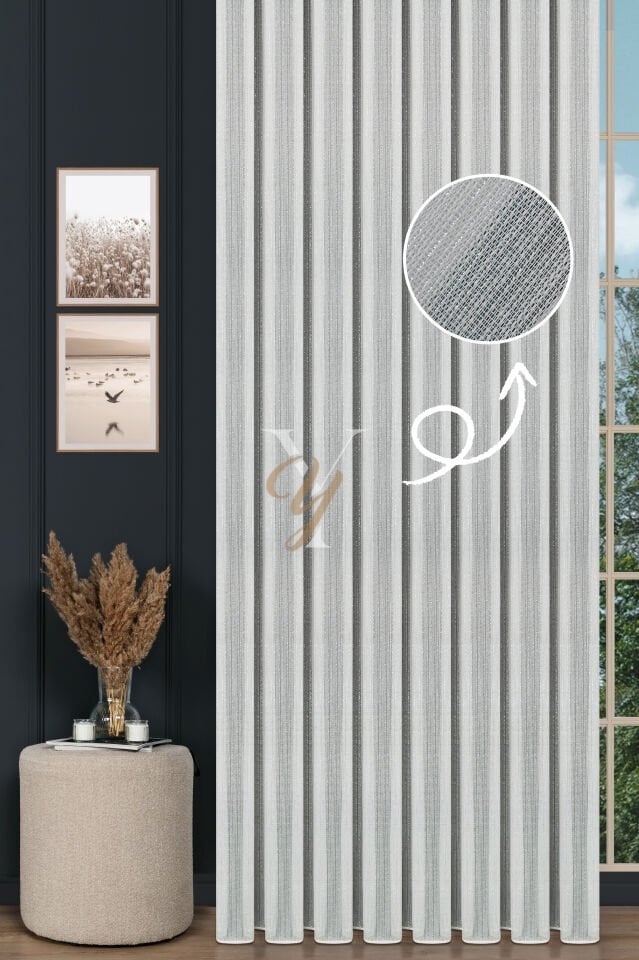 9193 Tül Perde V-Gümüş Simli