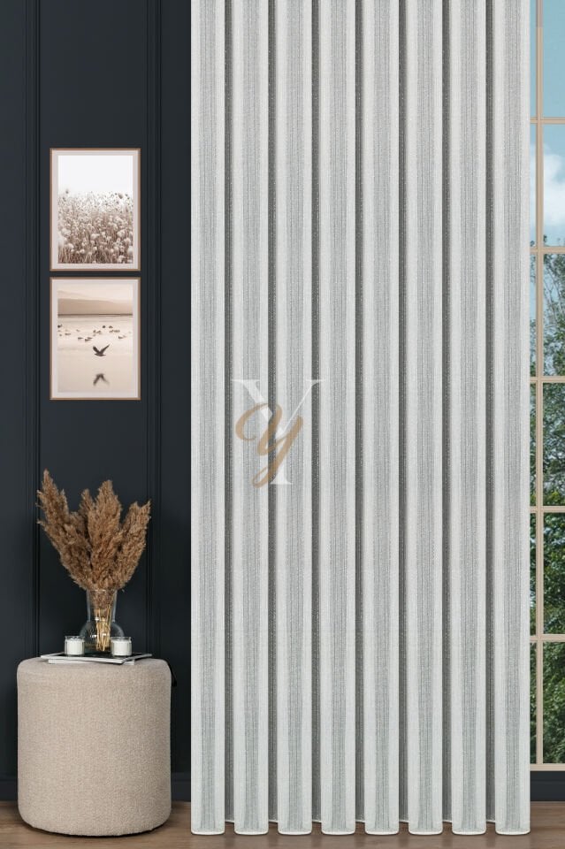 9193 Tül Perde V-Gümüş Simli