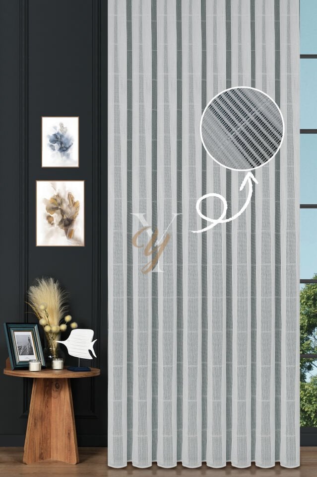 5033 Tül Perde V-Gümüş Simli