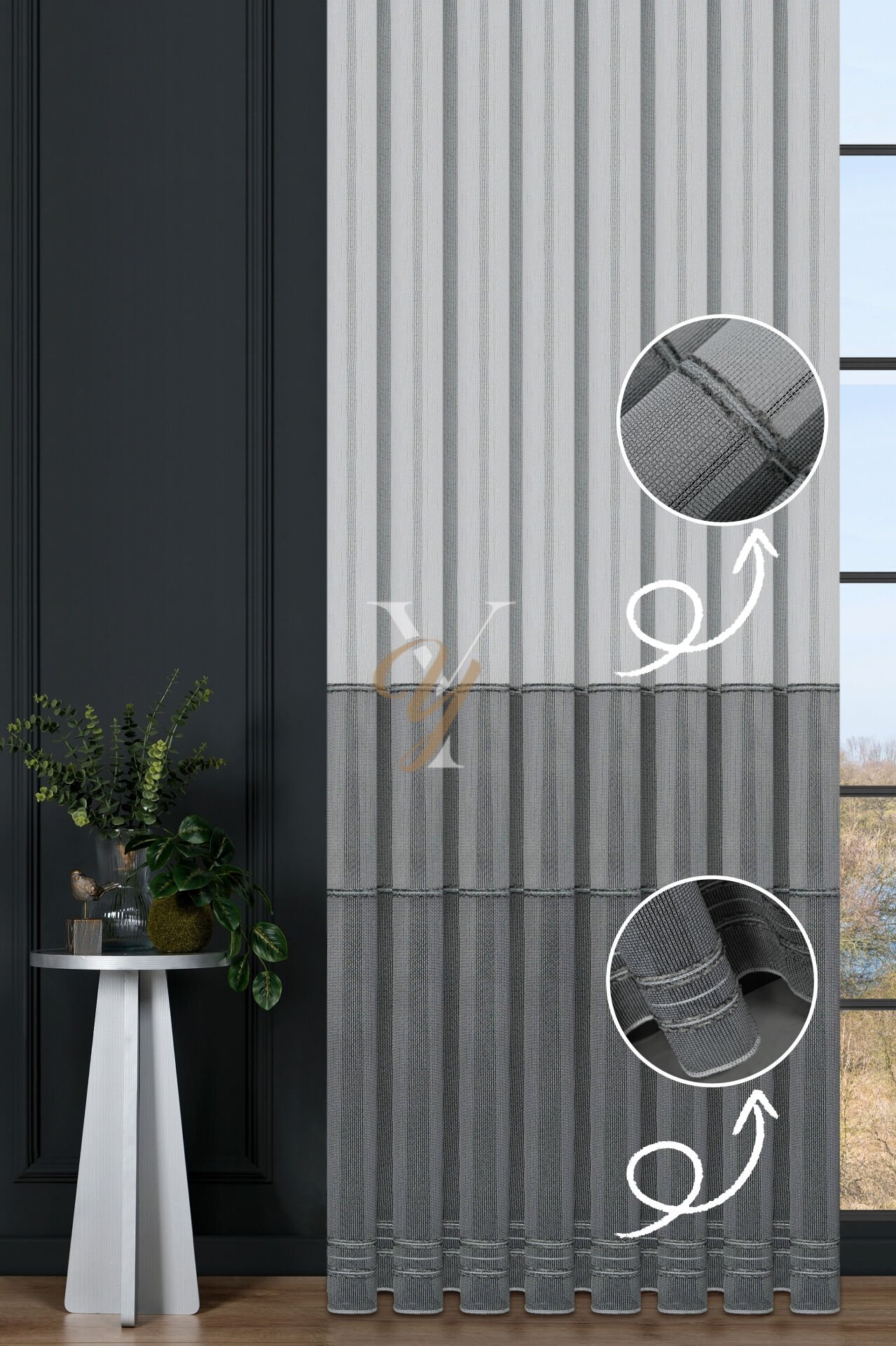 6207 Tül Perde V-Gri