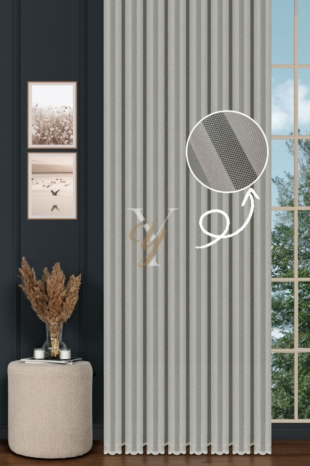 Piezzo Sedef Tül Perde V-Taş