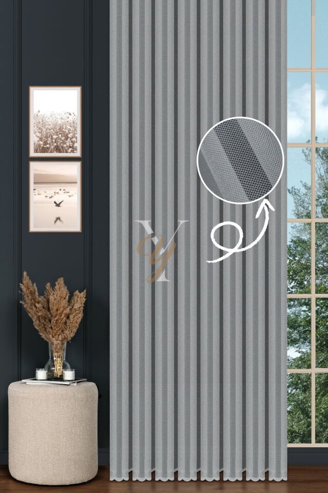 Piezzo Sedef Tül Perde V-Metalik Gri
