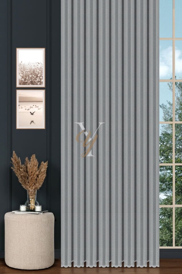 Piezzo Sedef Tül Perde V-Metalik Gri