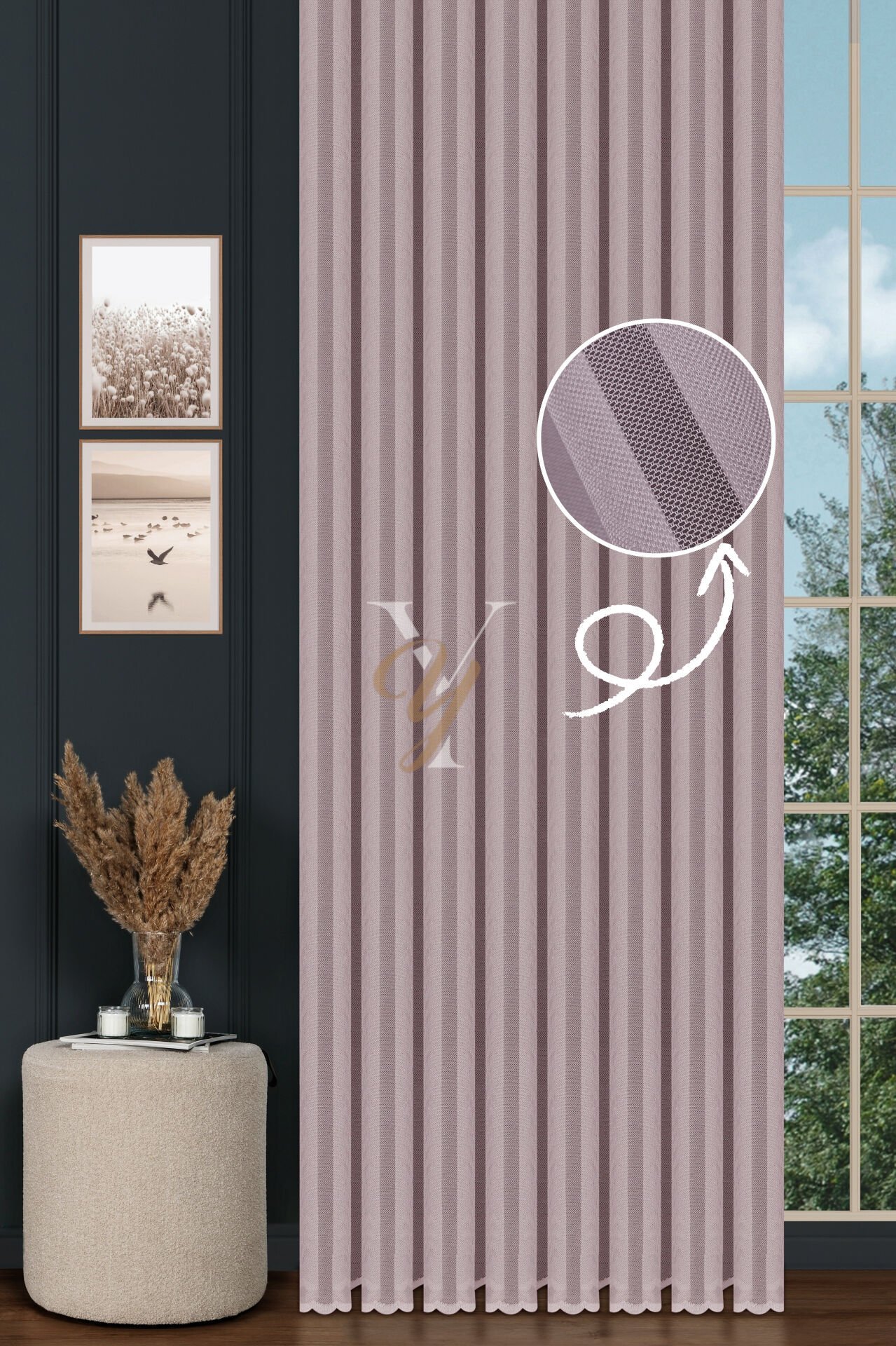 Piezzo Sedef Tül Perde V-Pudra