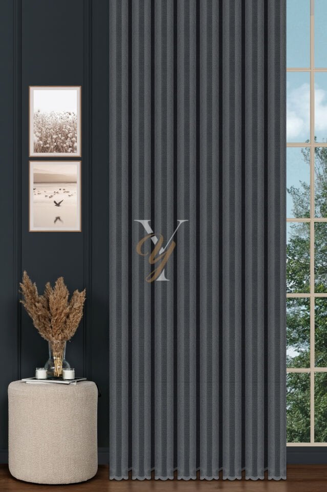 Piezzo Sedef Tül Perde V-Gri