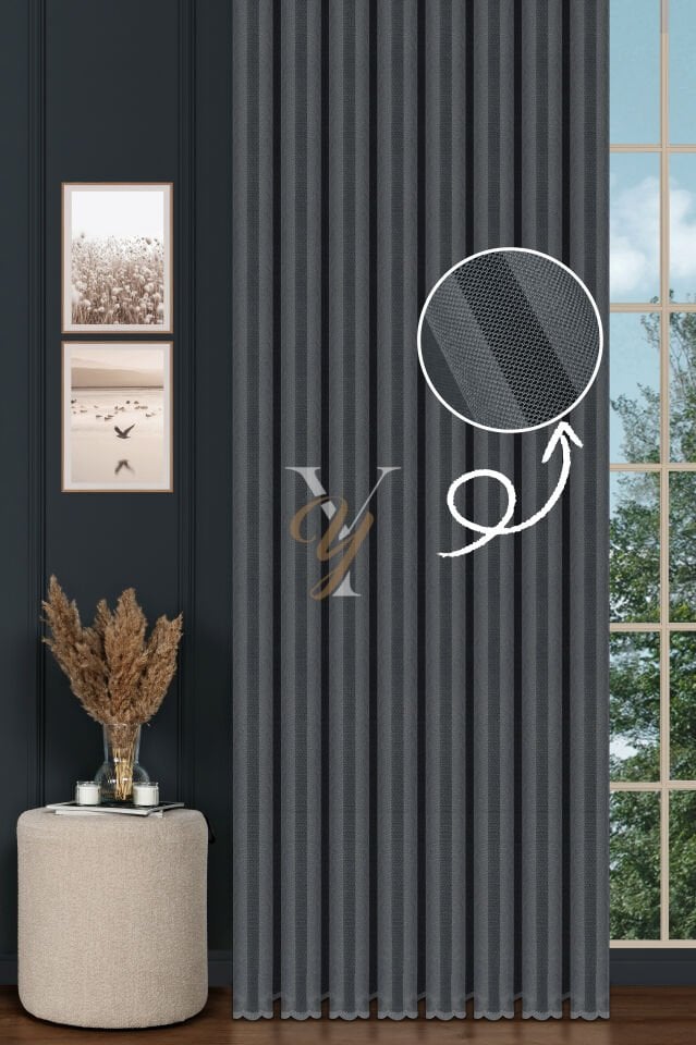 Piezzo Sedef Tül Perde V-Gri