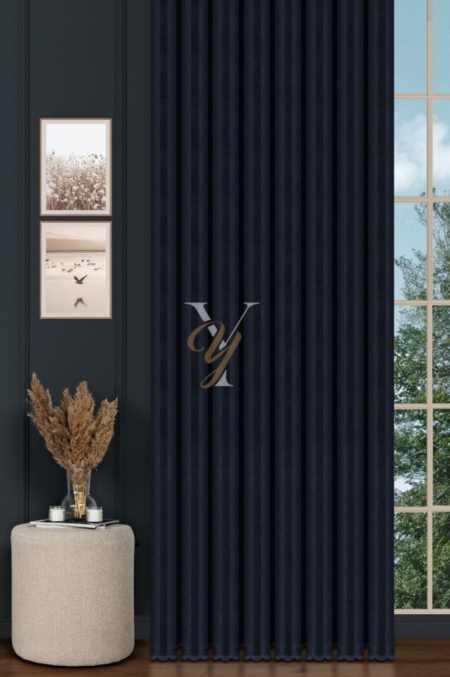 Piezzo Sedef Tül Perde V-Lacivert