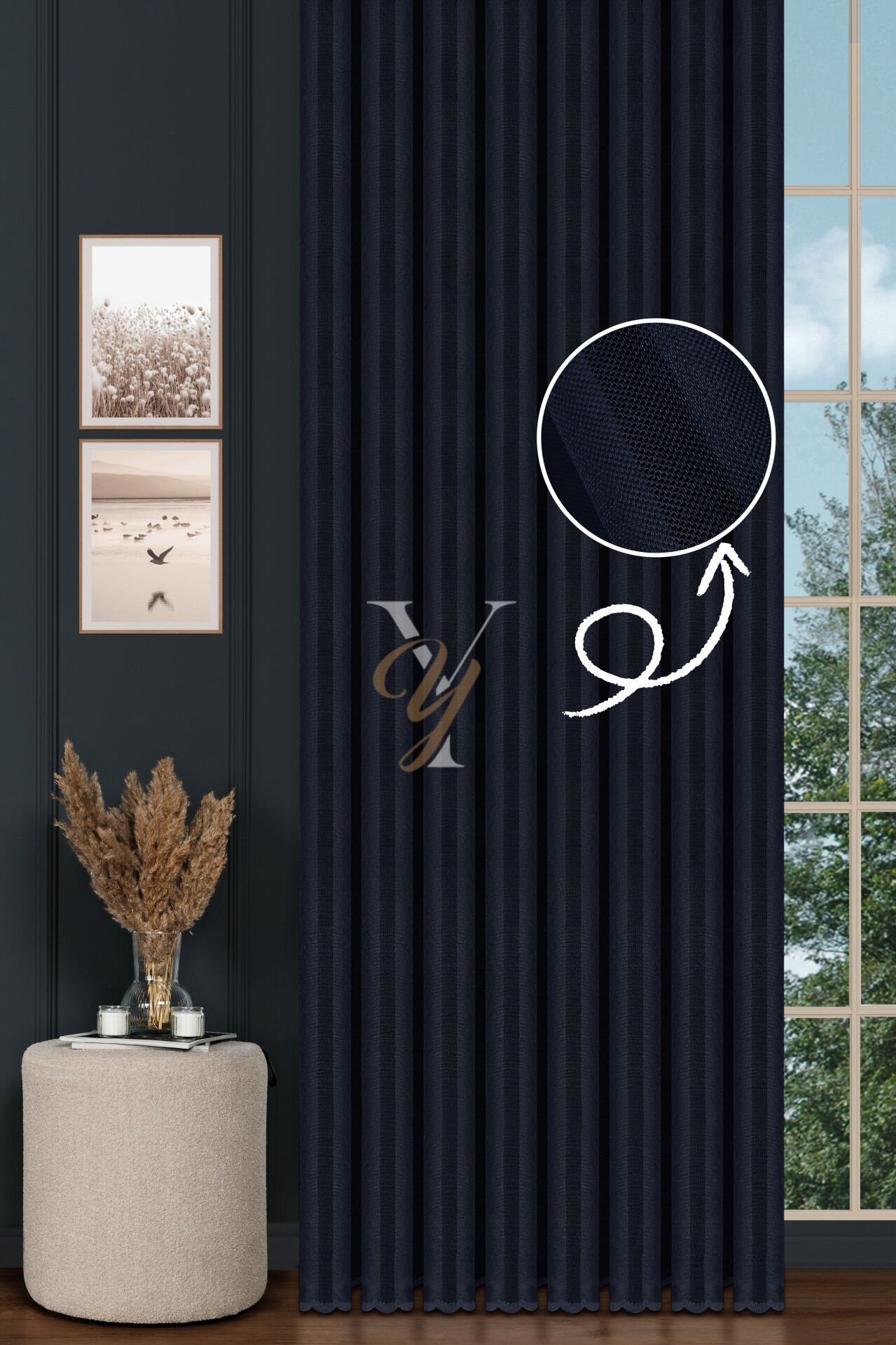 Piezzo Sedef Tül Perde V-Lacivert