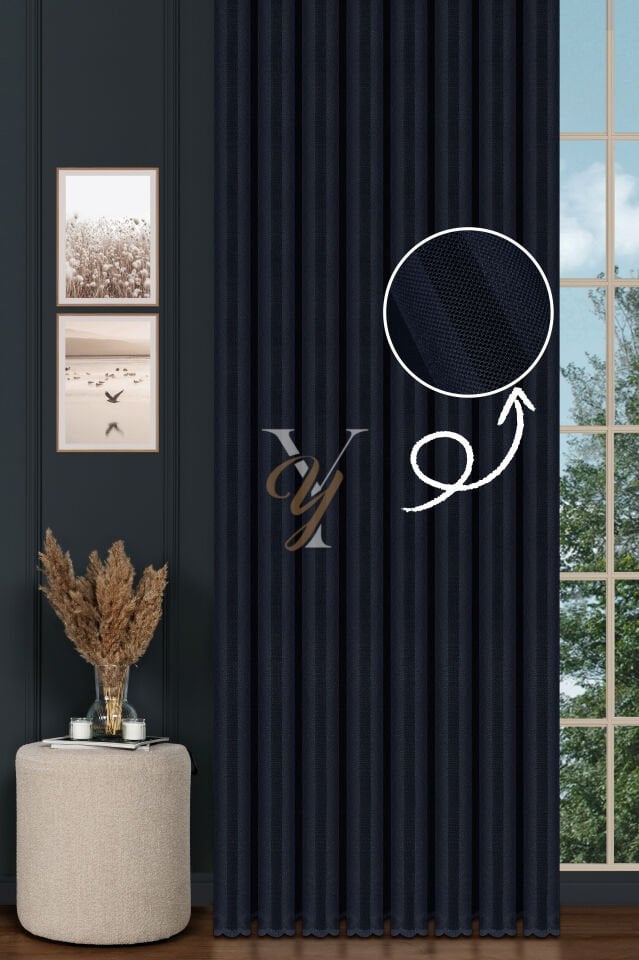 Piezzo Sedef Tül Perde V-Lacivert