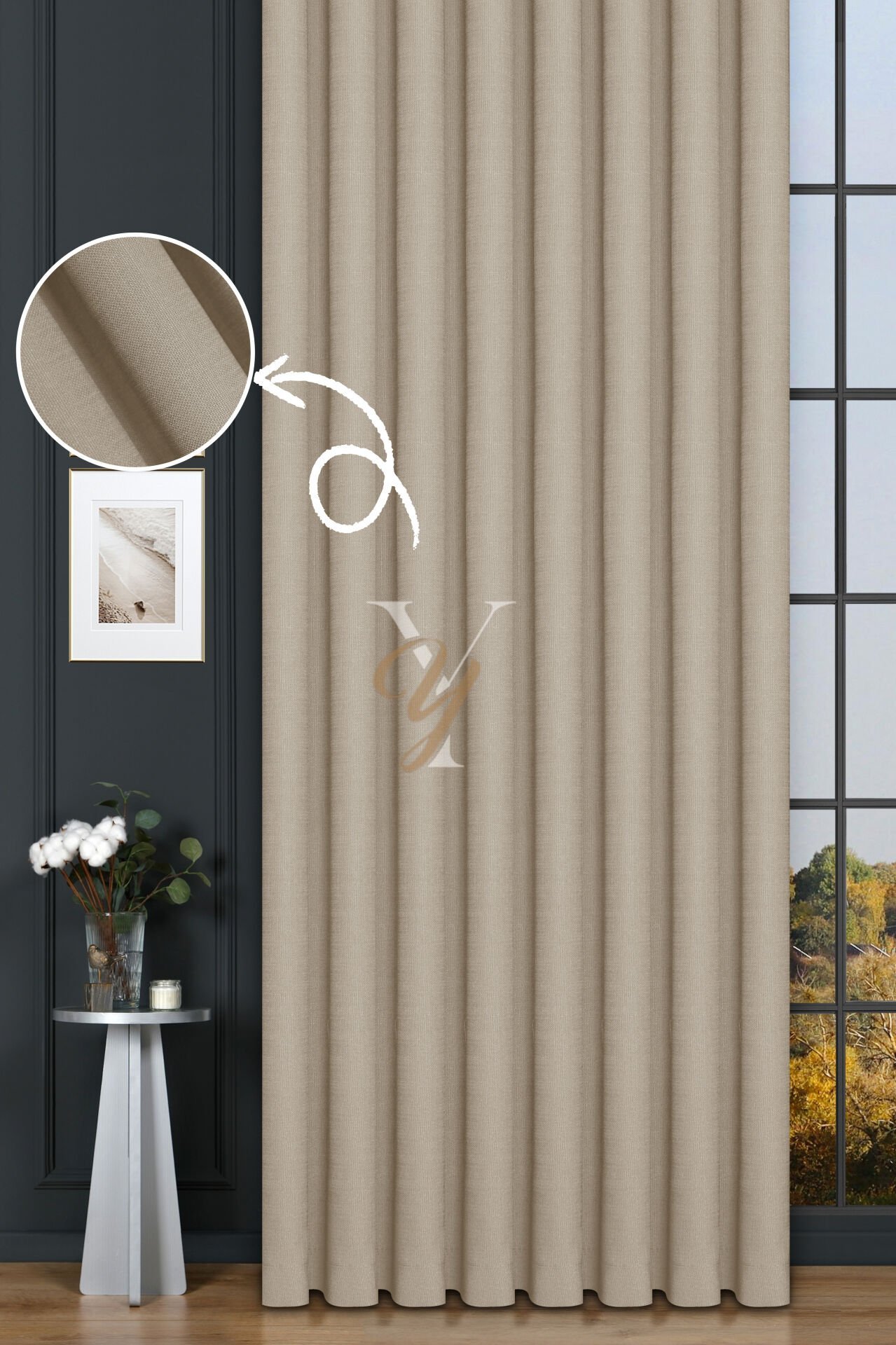 Keten Fon Perde V-4004 Krem