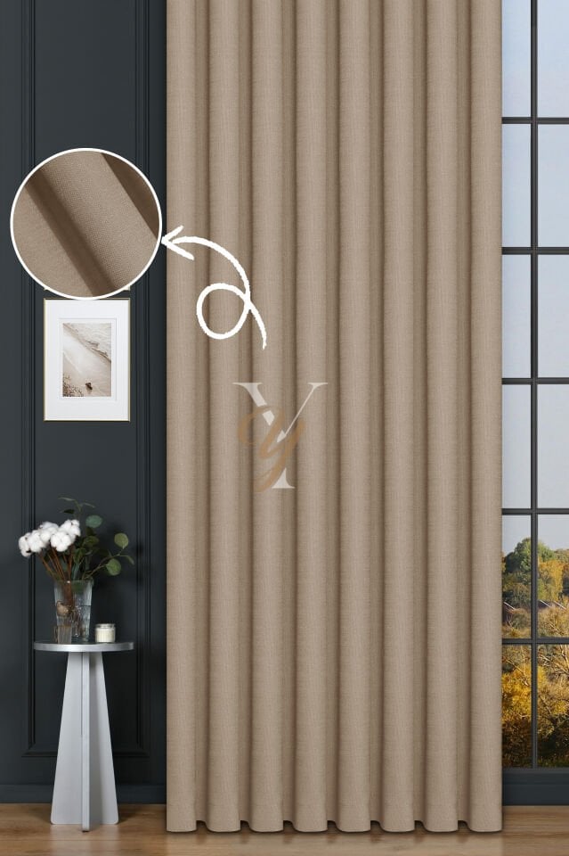 Keten Fon Perde V-4005 Koyu Krem