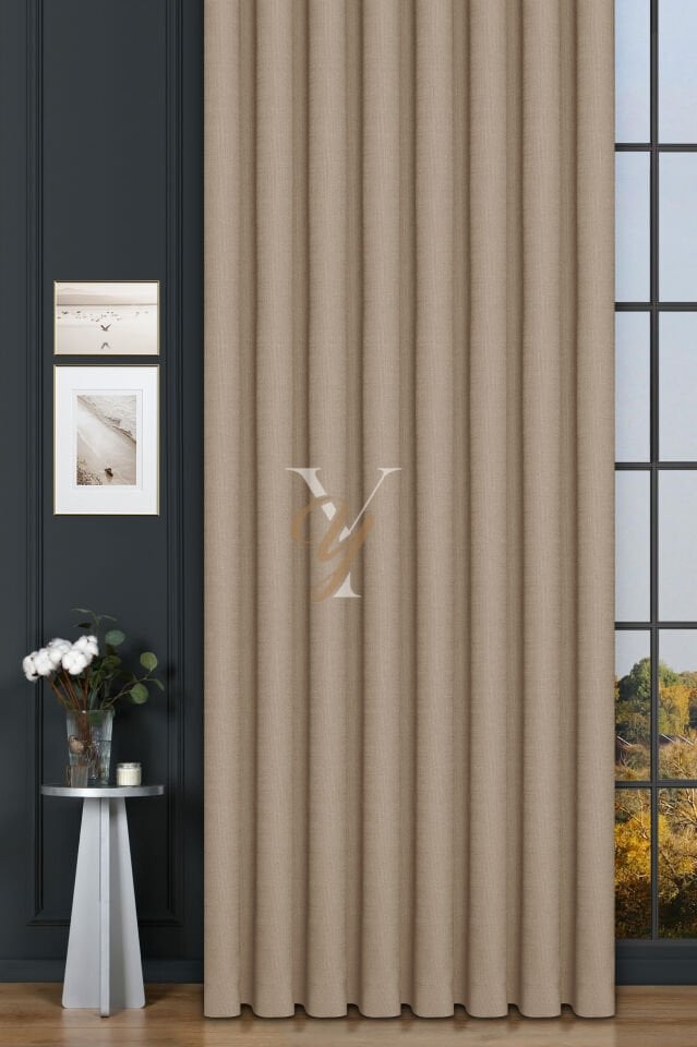 Keten Fon Perde V-4005 Koyu Krem