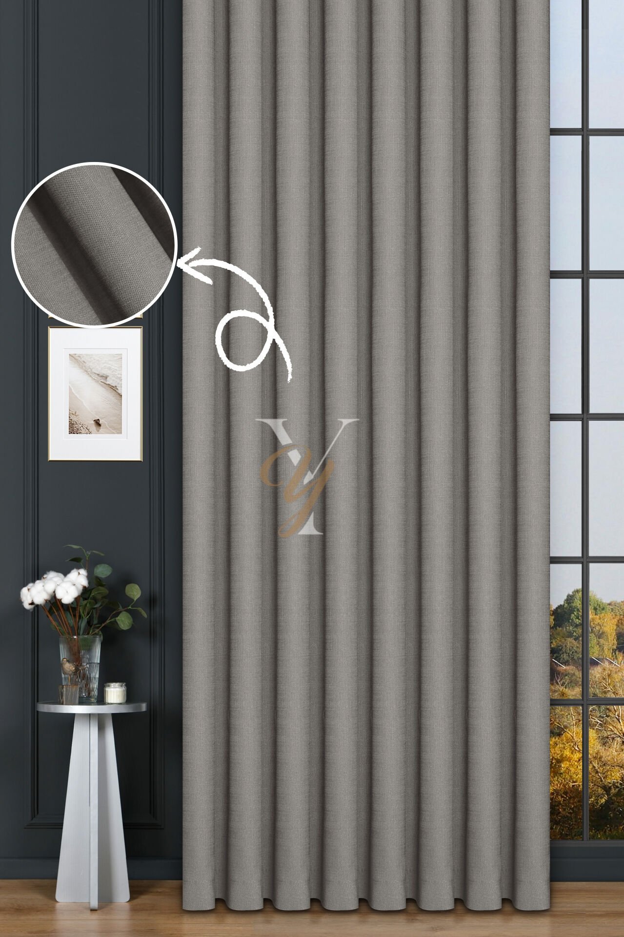 Keten Fon Perde V-4007 Gri