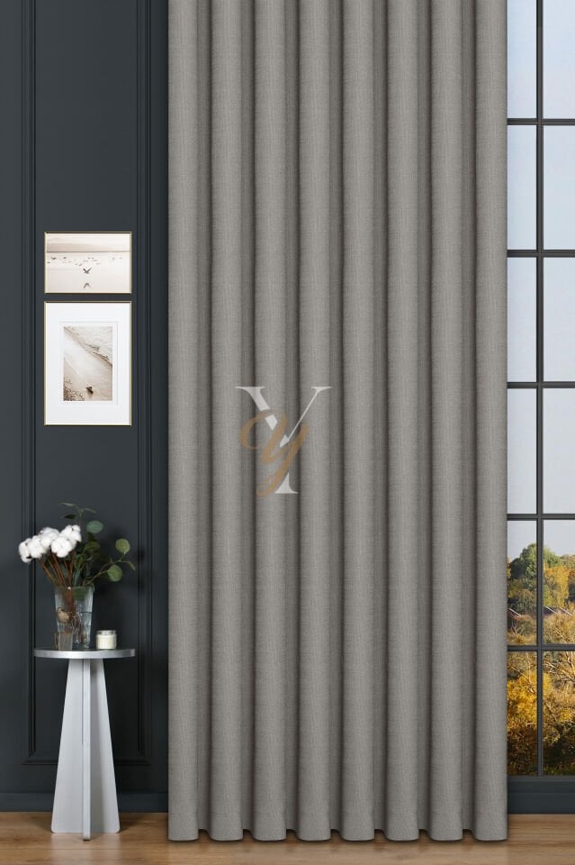 Keten Fon Perde V-4007 Gri