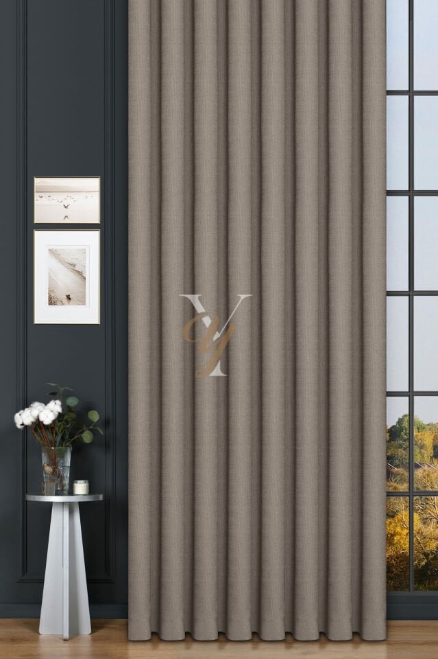 Keten Fon Perde V-4008 Sütlü Kahve